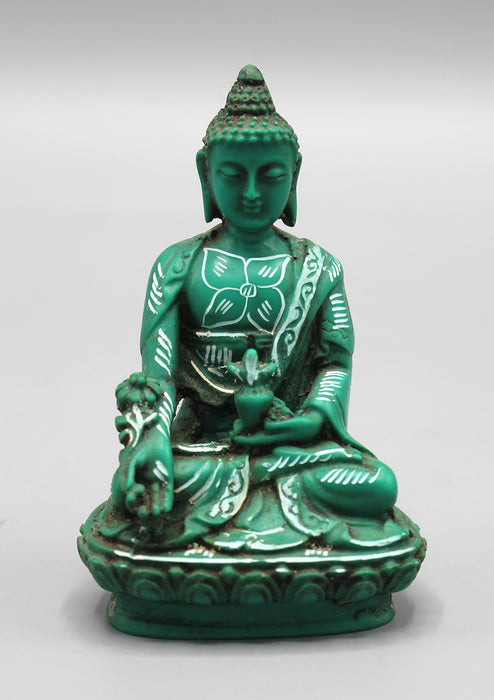 Flower Painted Green Medicine Buddha Resin Statue