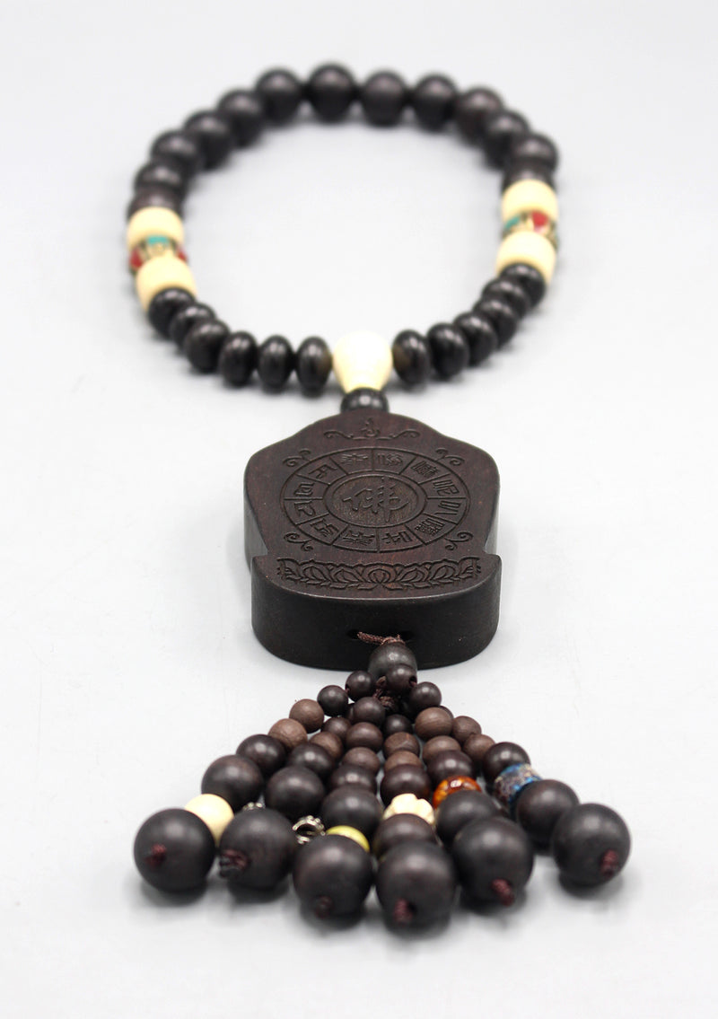 Tibetan Kalachakra Carved Wooden Car Hanging Amulet