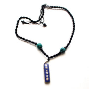 White Metal Lapis Inlaid Om Mani Pendant - nepacrafts