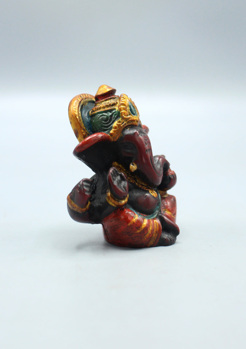 Handpainted  Ganesha  Resin Statue  Maroon Red  2.5"