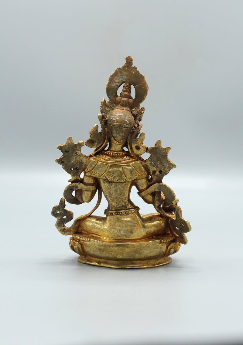 Fully Gold Plated Green Tara Statue 6"
