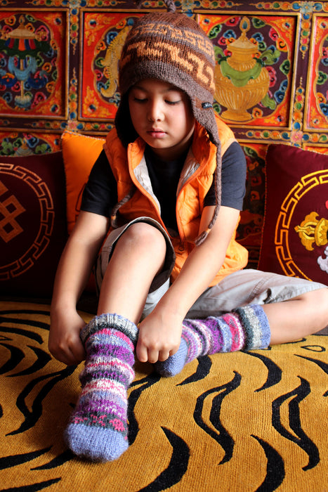 Light Blue Multicolored  Childrens Woolen Socks