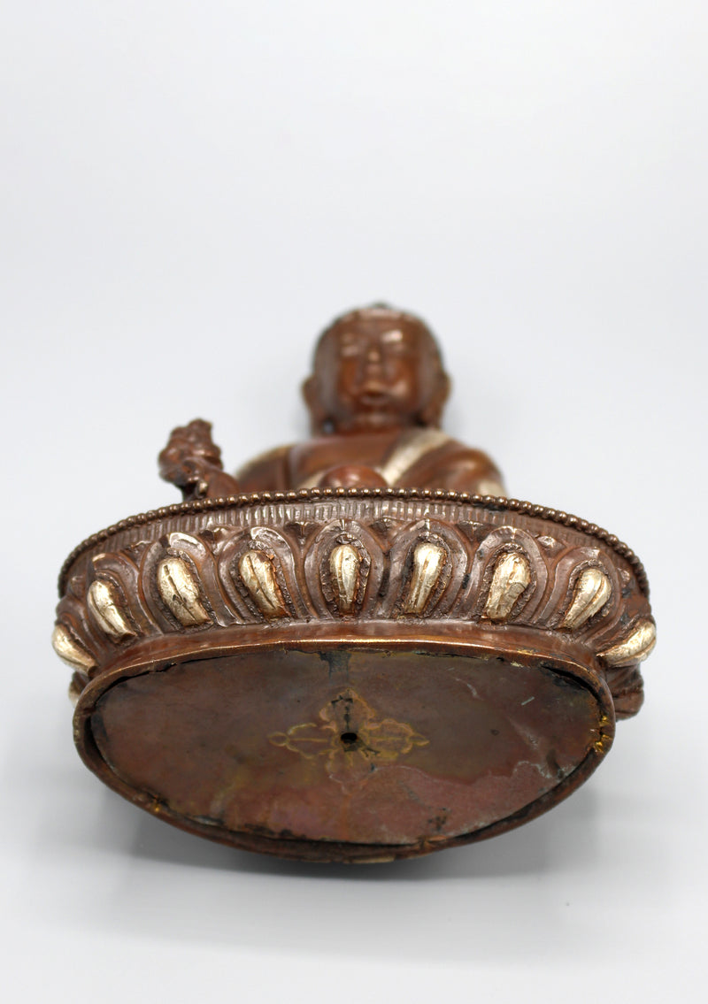 Copper Medicine Buddha Statue Inlaid Silver Robe - nepacrafts