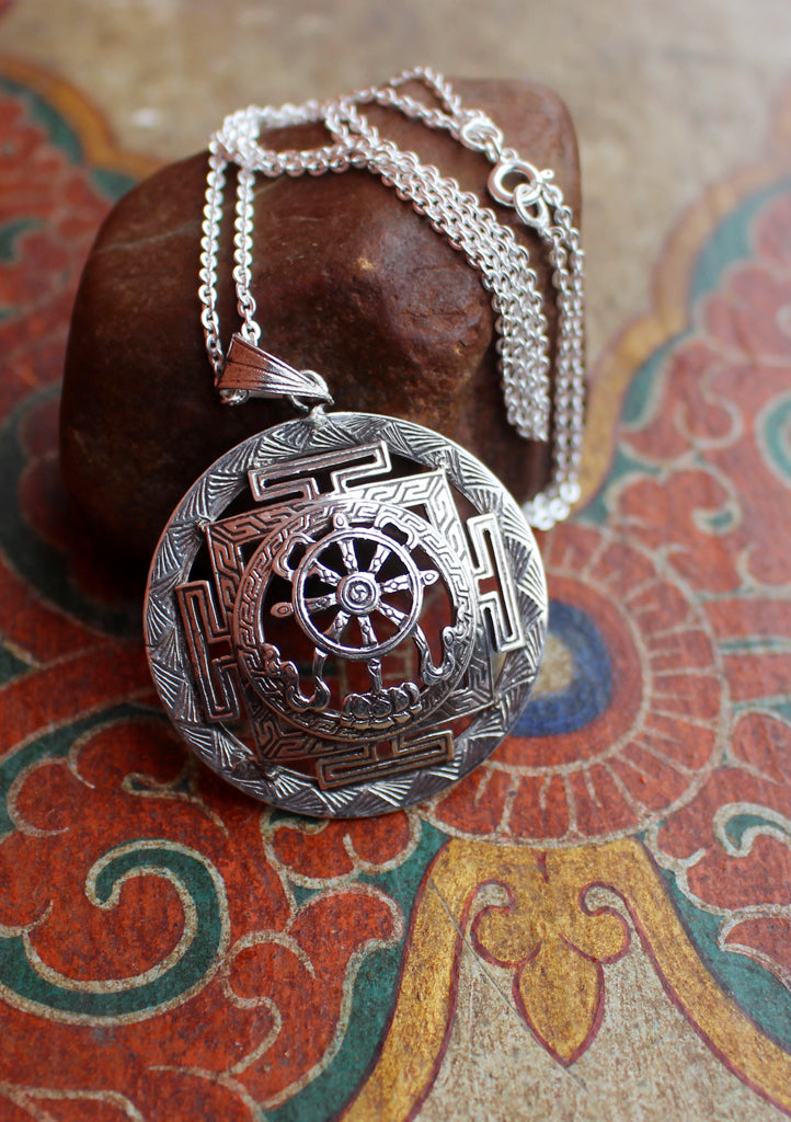 Auspicious Symbol Wheel of Life Mandala Pendant - nepacrafts