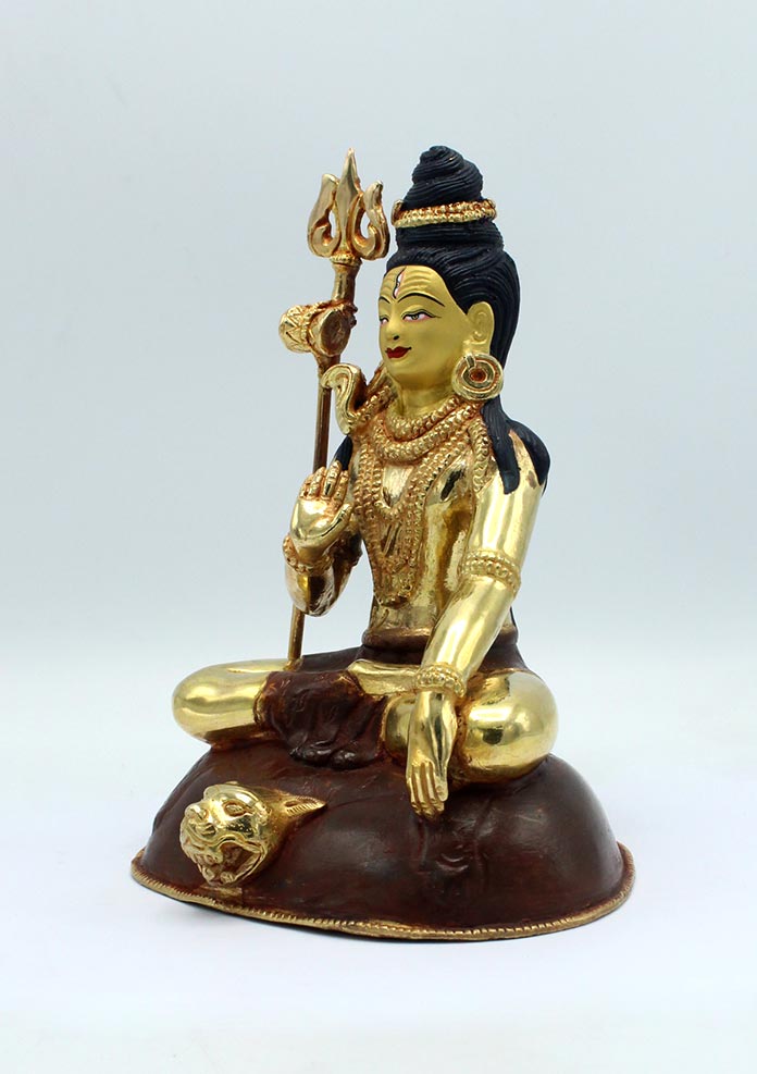 Divine Grace: Gold-Plated Lord Shiva Copper Statue