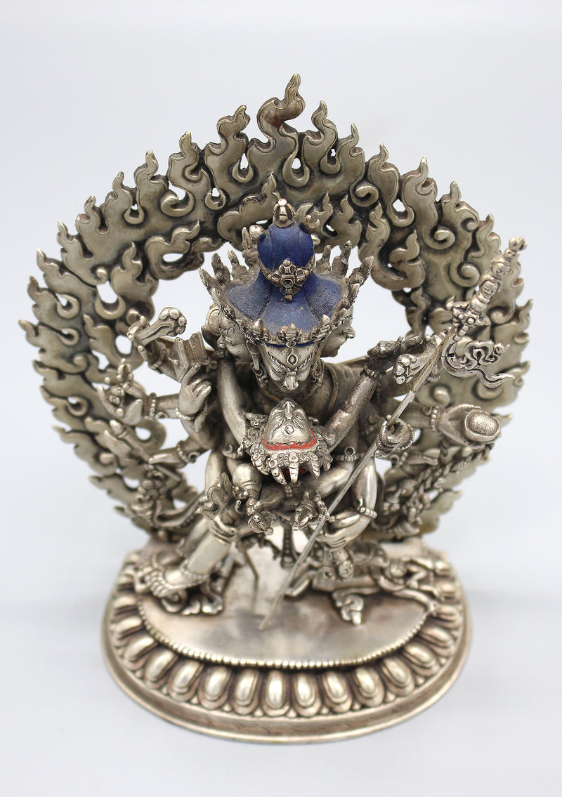 Stunning Hand Carved Silver Sterling Chakrasamvara Statue 6.5" High - nepacrafts
