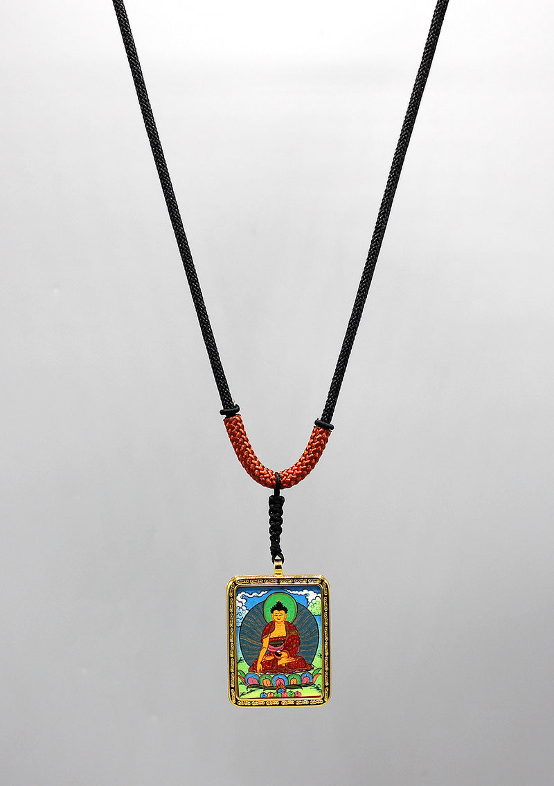 Hand Painted Mini Shakyamuni Buddha Thangka Amulet Pendant