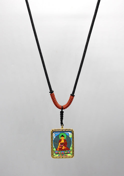 Hand Painted Mini Shakyamuni Buddha Thangka Amulet Pendant
