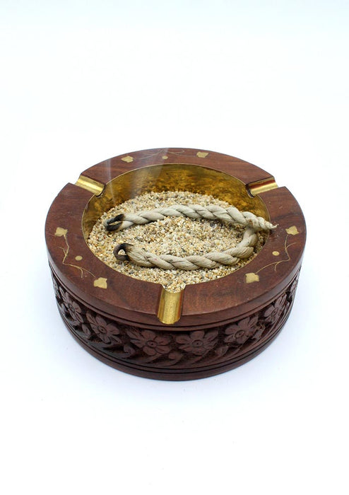 Floral Carving Handcrafted Wooden Round Incense Burner