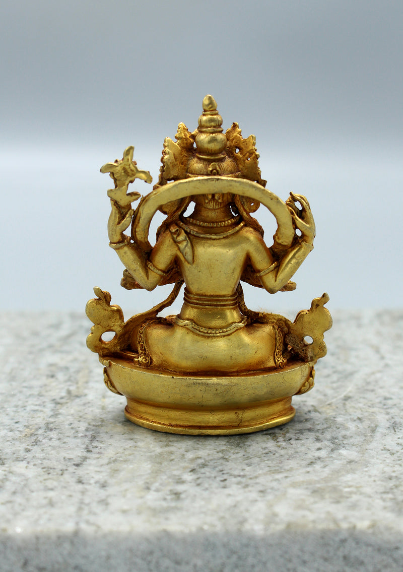 Gold Plated Tibetan Chenrezig Statue 3.5"