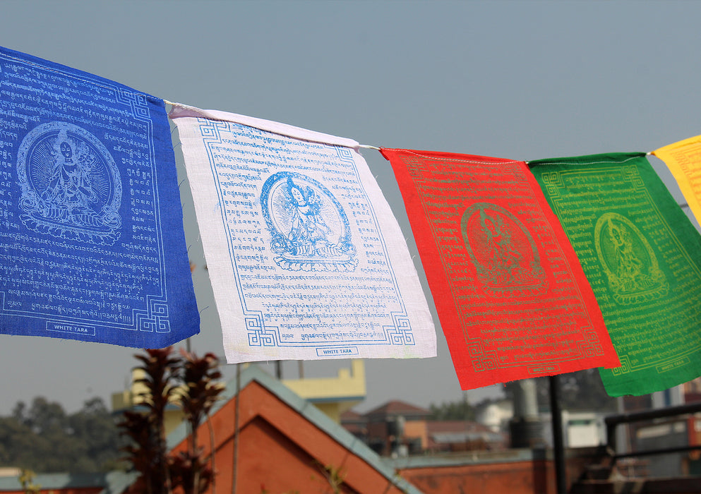 White Tara Tibetan Prayer Flags Set