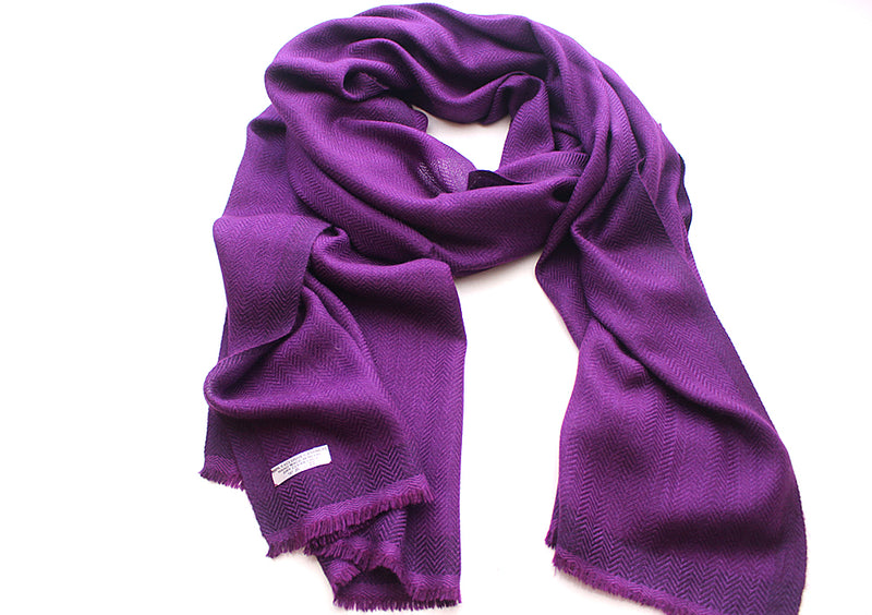 100 % Exclusive Purple Cashmere Shawl with Border Herringbone Pattern - nepacrafts