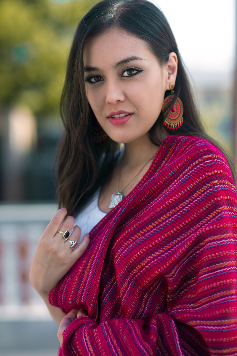 Exclusive Yak Wool Stripe Red Shawl - nepacrafts