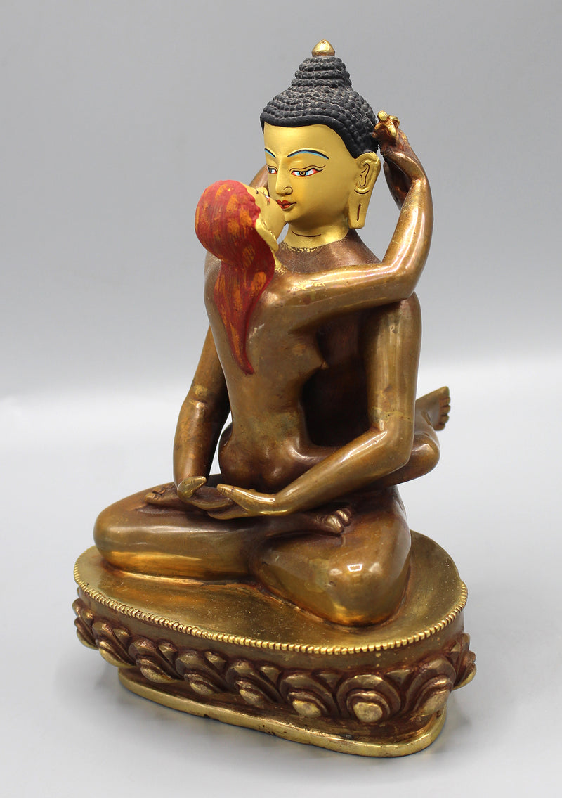 Gold Face Painted Copper Buddha Shakti Samantabhadra Statue