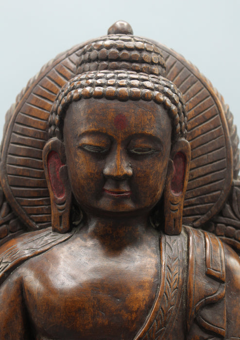 Shakyamuni Buddha Traditional Wooden Carving Statue 16" H
