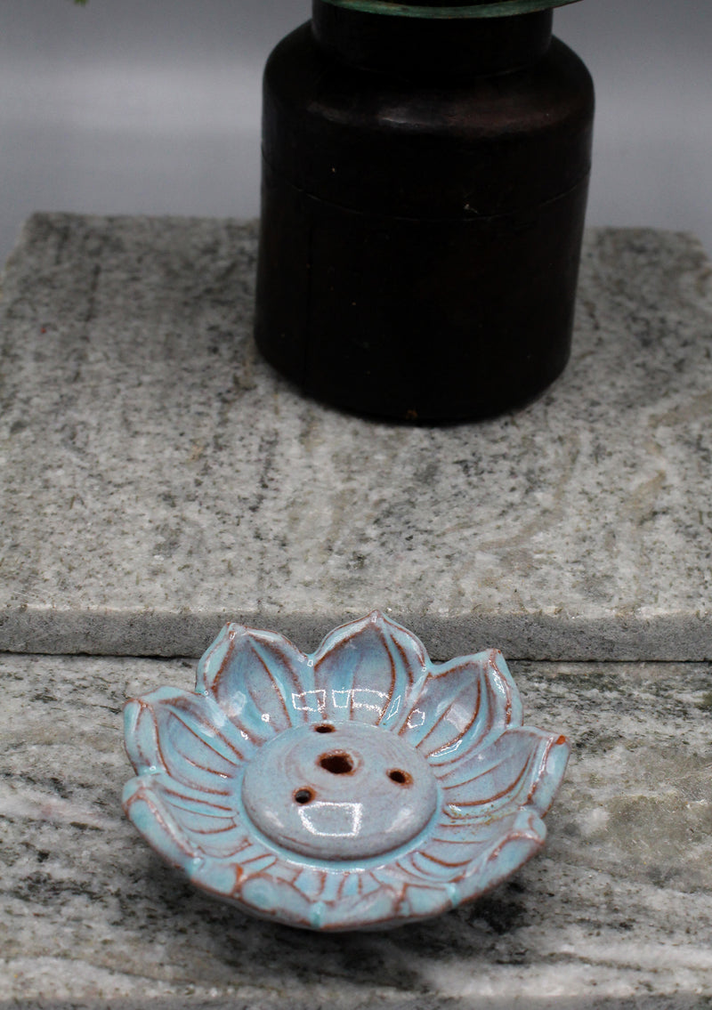 Sky Blue Lotus Ceramic Incense Burner