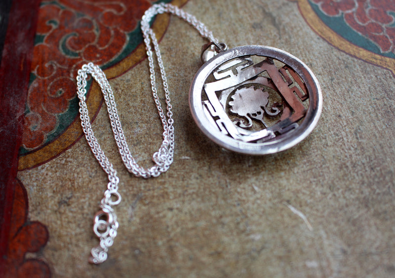 Silver Sterling Lucky Symbol Lotus Mandala Pendant - nepacrafts