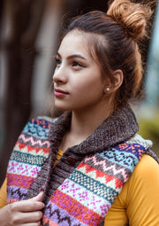 Blue and Orange Mix Multicolor Women's Woolen Cardigan - nepacrafts