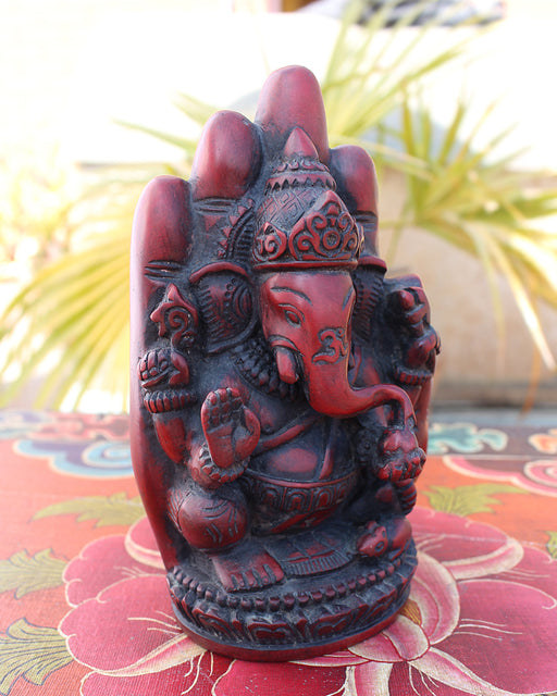 Coral Toned Resin Ganesha Statue with Blessing Palm 6" High - nepacrafts