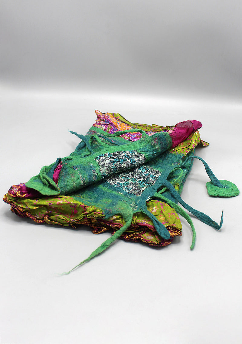 Green Multi-color Hand-felted Eco Friendly Scarf