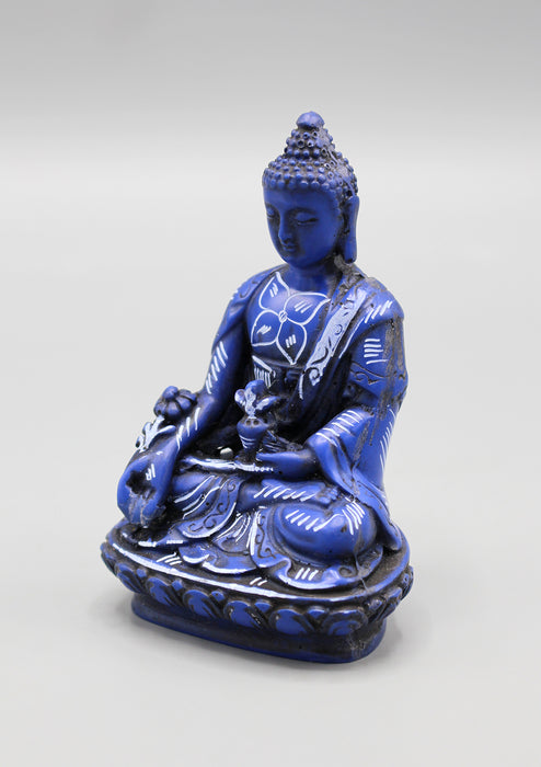 Flower Painted Blue Medicine Buddha Resin Statue