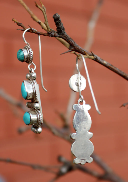 Turquoise Inlaid Traditional Flower Drop Silver Earrings - nepacrafts