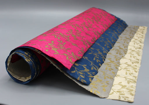 Golden Flower Printed Lokta Wall Decor Paper - nepacrafts