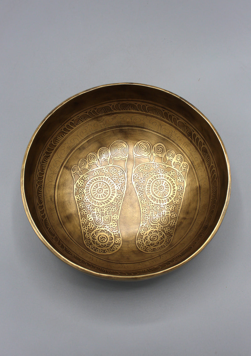 Buddha's Foot Print Fine Carving Tibetan Singing Bowl - nepacrafts