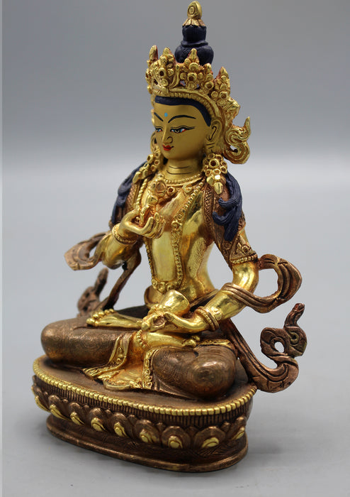 Partly Gold Plated Copper Bodhisattva Vajrasattva Statue 6"
