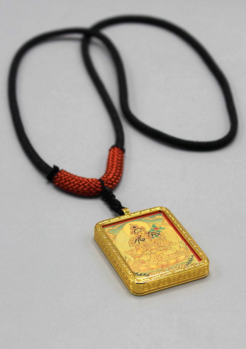 Tibetan Goddess White Tara Hand Painted Mini Thangka Amulet Pendant