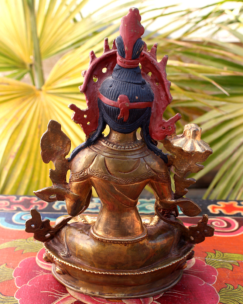 Partly Gold Plated Magical White Tara Statue 8 Inch - nepacrafts