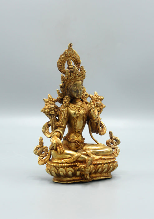 Fully Gold Plated Green Tara Statue 6"