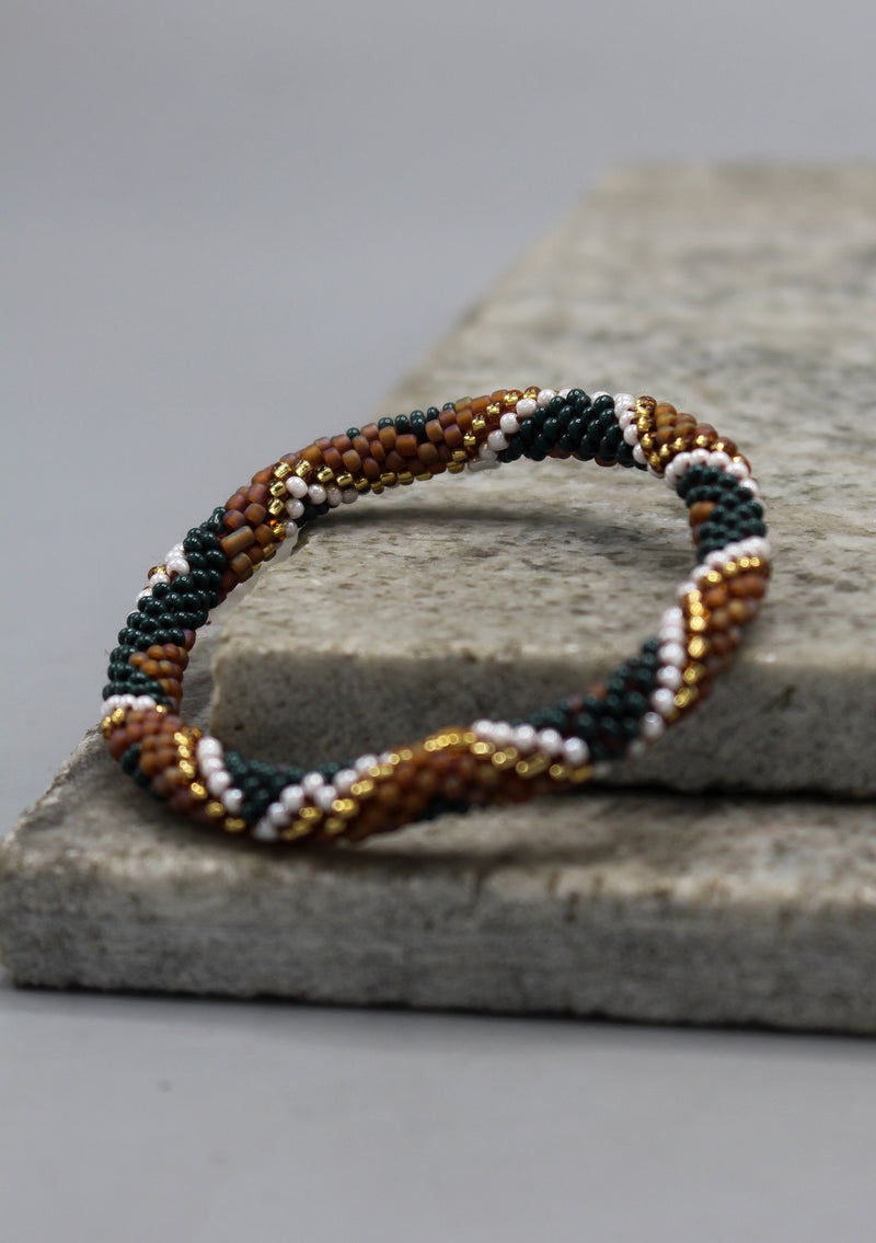 Green & Brown Diamond Pattern Nepalese Roll On Bracelet