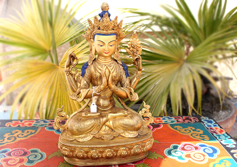 Fully Carved Masterpiece Chenrezig Statue 13" High SST148 - nepacrafts