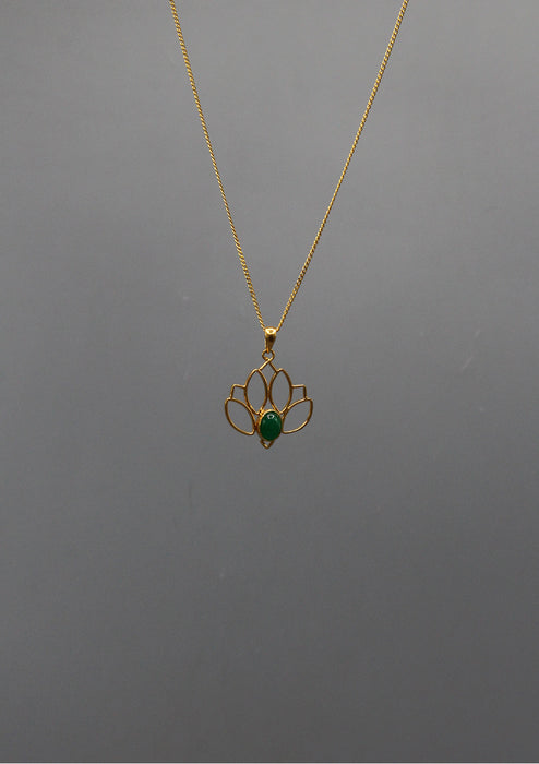 Elegant Emerald inlaid Gold Plated Lotus Pendant