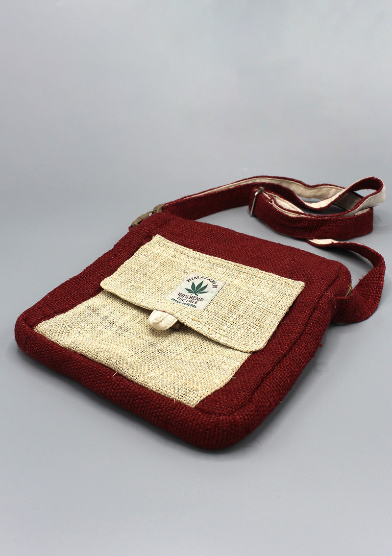 Maroon Hemp Side Carry Passport Travel Bag - nepacrafts
