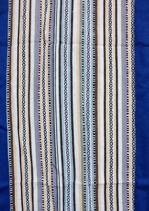 Bhutanese Woven Fabric with Blue Velvet Border Tibetan Door Curtain Cover - nepacrafts
