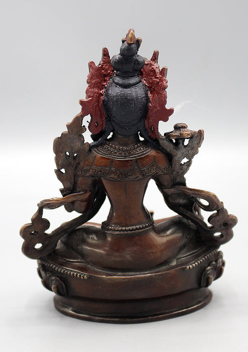 Partly Gold Plated Copper Oxidized Green Tara Statue