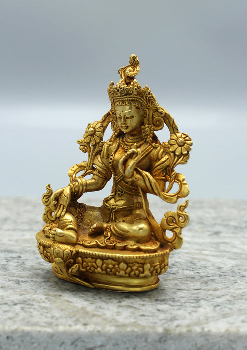 Gold Plated Green Tara Statue 3.5"