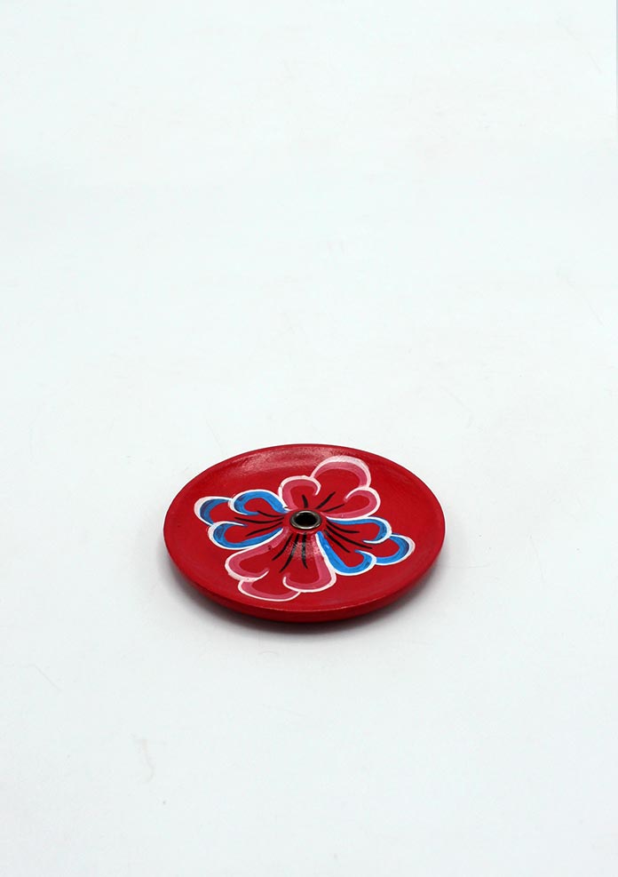 Handpainted Dark Red  Wooden Incense Burner