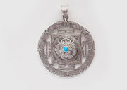 Turquoise Inlaid Fine Craft Silver Sterling 925 Mandala Pendant - nepacrafts
