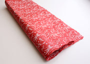 White Flower and Leaf Printed Red Handmade Gift Wrapping Lokta Paper Sheets - nepacrafts