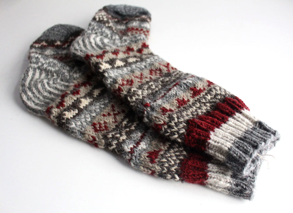 Gray Red Multicolored Pure Woolen Socks