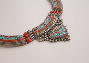 Inlaid Tibetan White Metal Necklace - nepacrafts