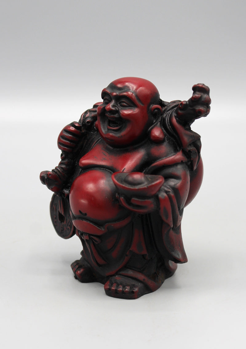 Laughing Buddha with Sack Maroon Resin Statue - nepacrafts