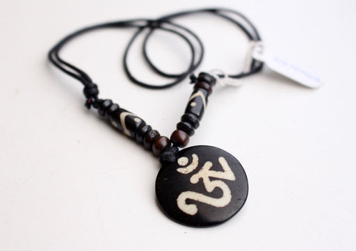 Hindu Power Mantra Om Bone Necklace - nepacrafts