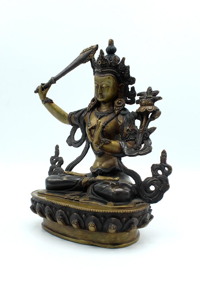 Handcarved Copper Manjushree Statue 8.5 Inches