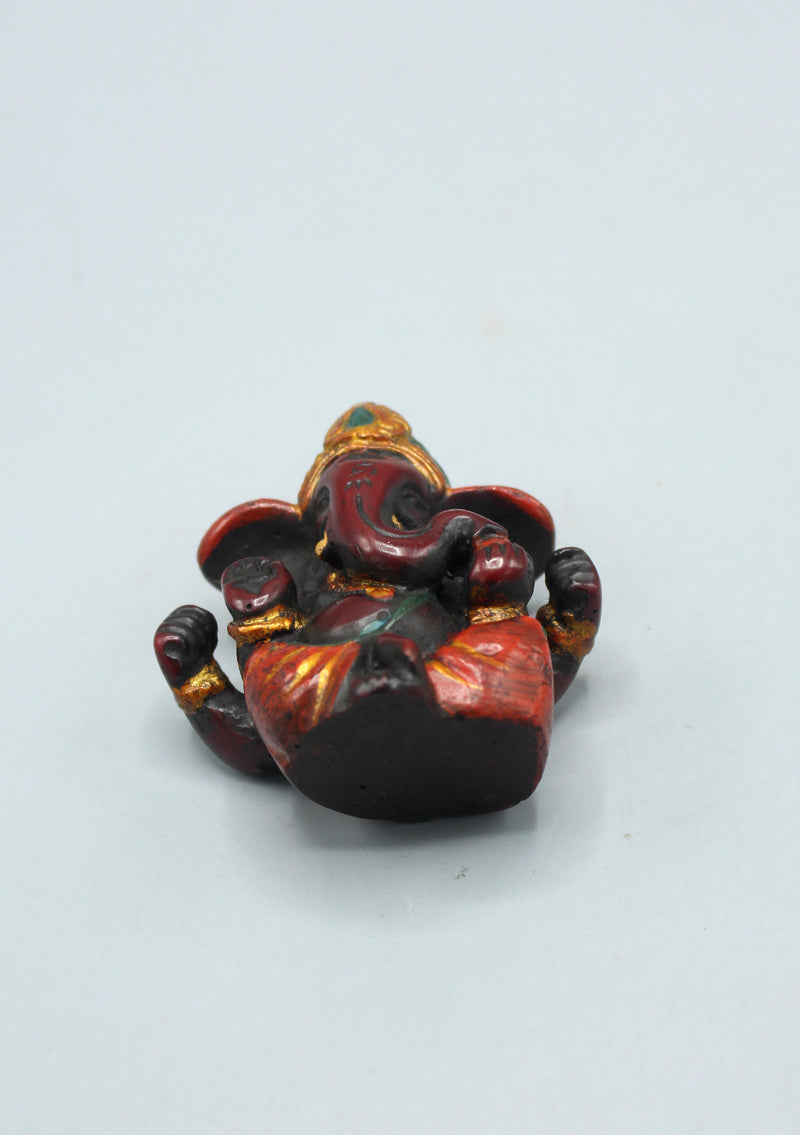 Handpainted  Ganesha  Resin Statue  Maroon Red  2.5"