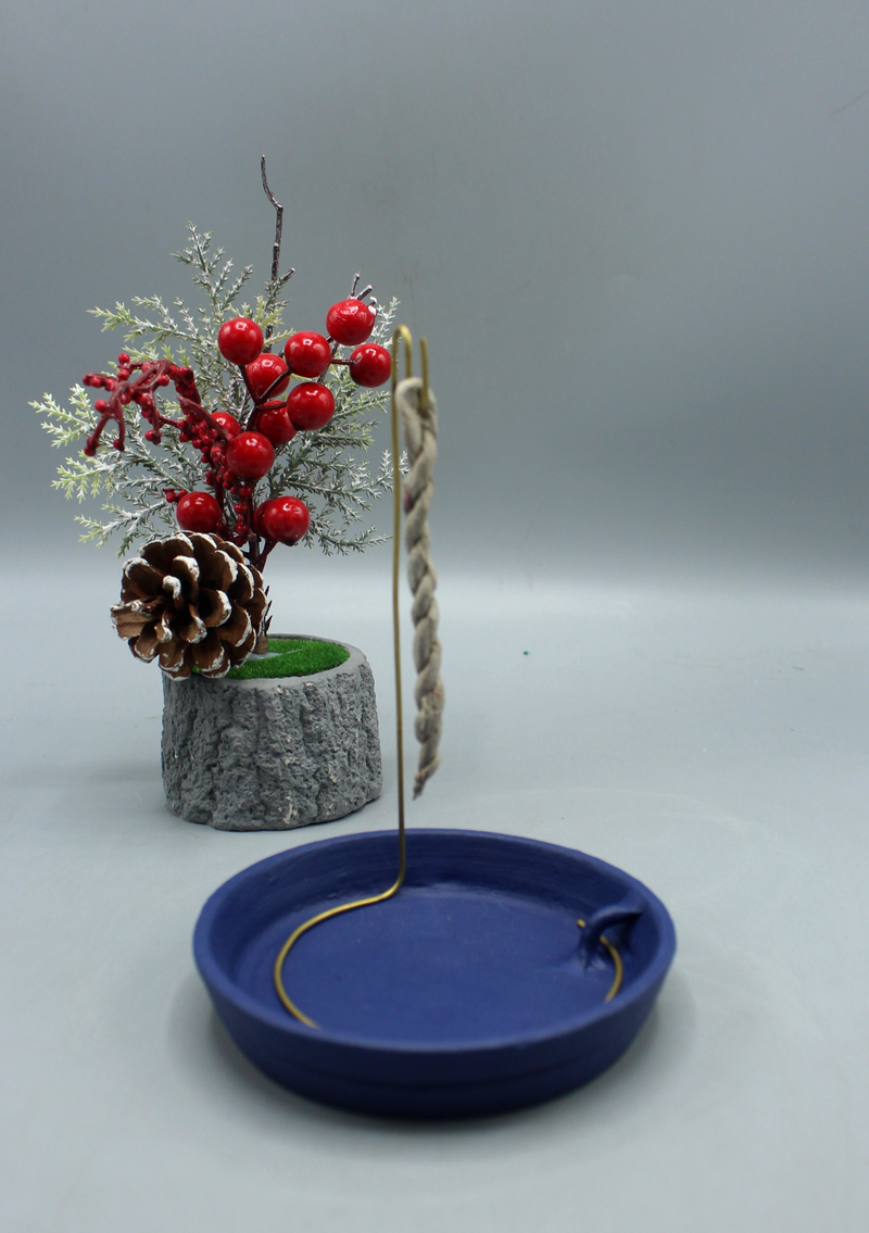 Ceramic Rope Incense Burner Blue