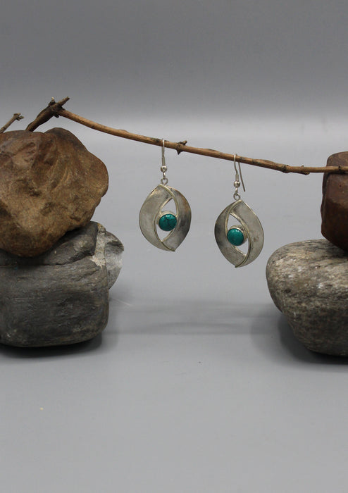 Evil Eyes Protection Turquoise Inlaid Silver Plated Earrings